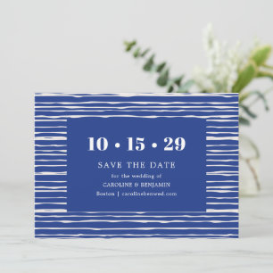 Save The Date Mariage Moderne à Rayures Bleues Côtières