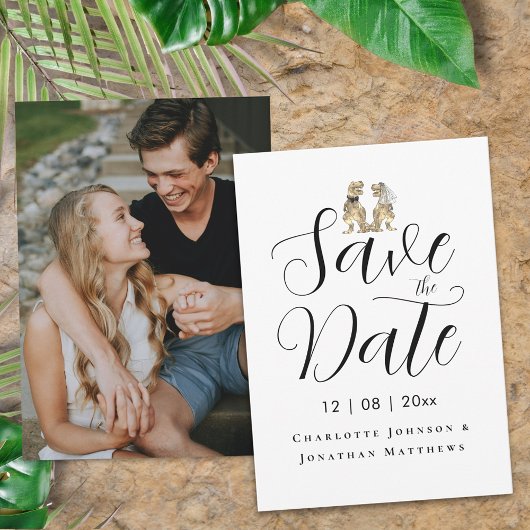 Save The Date Mariage Moderne à Thème de Dinosaure Drôle avec Ph