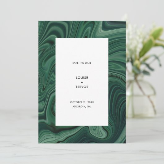 Save The Date Mariage moderne Abstrait Emerald Green Agate (Debout devant)