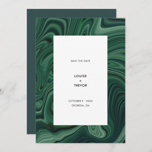 Save The Date Mariage moderne Abstrait Emerald Green Agate (Devant / Derrière)