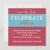 Save The Date Mariage Moderne Aqua Bleu Rouge Photo Enregistrer  (Dos)
