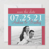 Save The Date Mariage Moderne Aqua Bleu Rouge Photo Save the Dat (Devant)