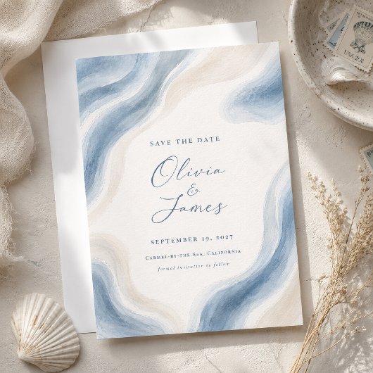 Save The Date Mariage Moderne Aquarelle Côtière