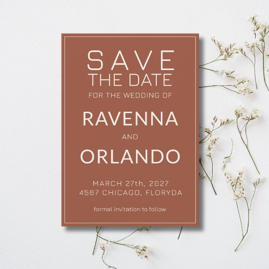 Save The Date Mariage Moderne Argent Terracotta