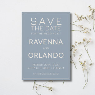 Save The Date Mariage Moderne Argenté Bleu Poussiéreux et Ivoire