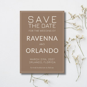 Save The Date Mariage Moderne Argenté Brun Moka à l'Ancienne