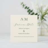 Save The Date Mariage moderne au monogramme vert (Debout devant)