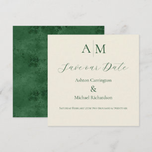 Save The Date Mariage moderne au monogramme vert 