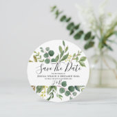 Save The Date Mariage Moderne aux Feuilles Vertes Aquarelle (Debout devant)