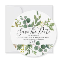 Mariage Moderne aux Feuilles Vertes Aquarelle