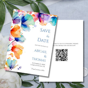 Save The Date Mariage moderne avec code QR floral aquarelle lumi