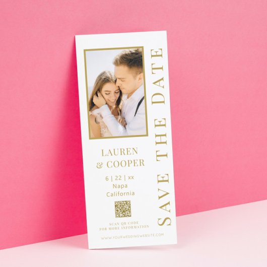 Save The Date Mariage moderne avec code QR photo or blanc