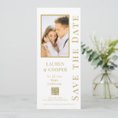 Save The Date Mariage moderne avec code QR photo or blanc (Debout devant)