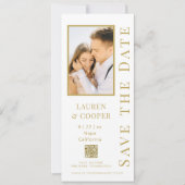 Save The Date Mariage moderne avec code QR photo or blanc (Devant)