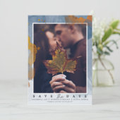 Save The Date Mariage moderne avec photo bleu poussiéreux Save t (Debout devant)