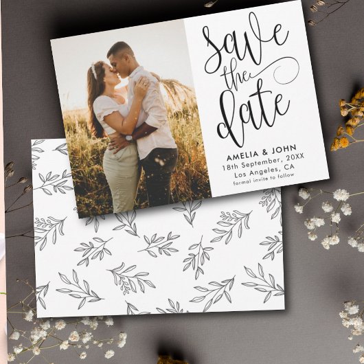Save The Date Mariage moderne avec photo en noir et blanc pour s