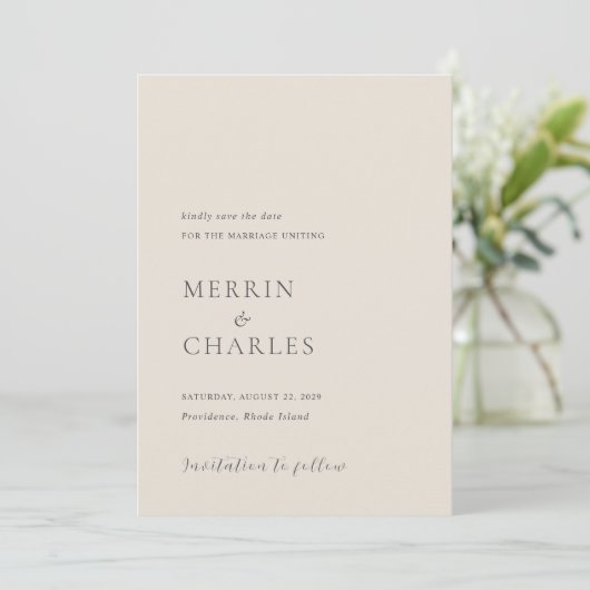 Save The Date Mariage Moderne Beige Élégant (Debout devant)