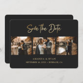 Save The Date Mariage moderne Black et Gold Foil 3 Photo (Devant / Derrière)