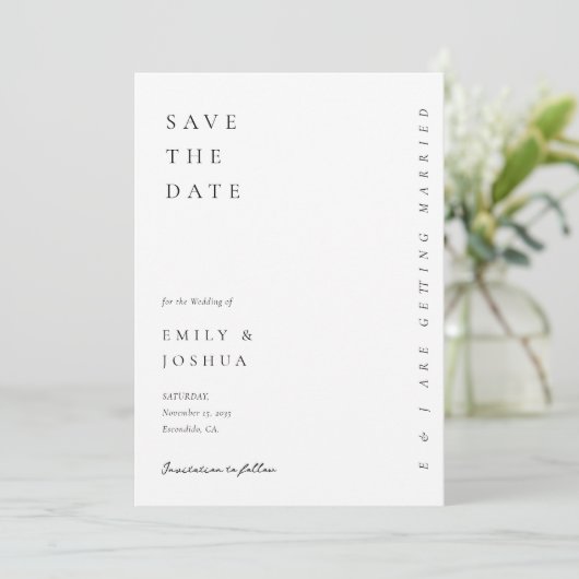 Save The Date Mariage moderne blanc élégant (Debout devant)