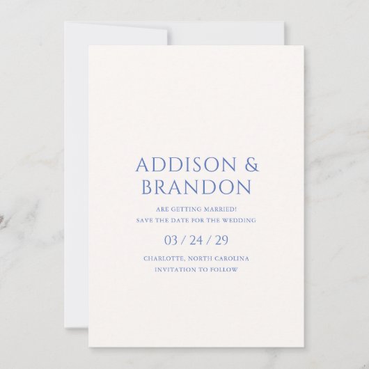 Save The Date Mariage moderne Bleu élégant (Devant)