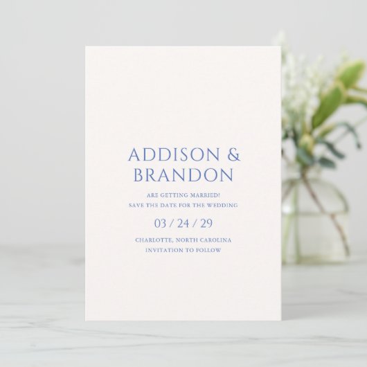 Save The Date Mariage moderne Bleu élégant (Debout devant)