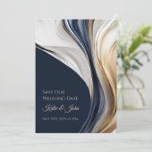 Save The Date Mariage moderne -Bleu photo blanc et or- (Debout devant)