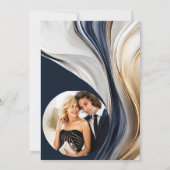 Save The Date Mariage moderne -Bleu photo blanc et or- (Dos)