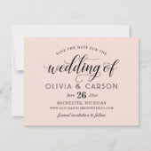Save The Date Mariage moderne Blush et Black Script (Devant)