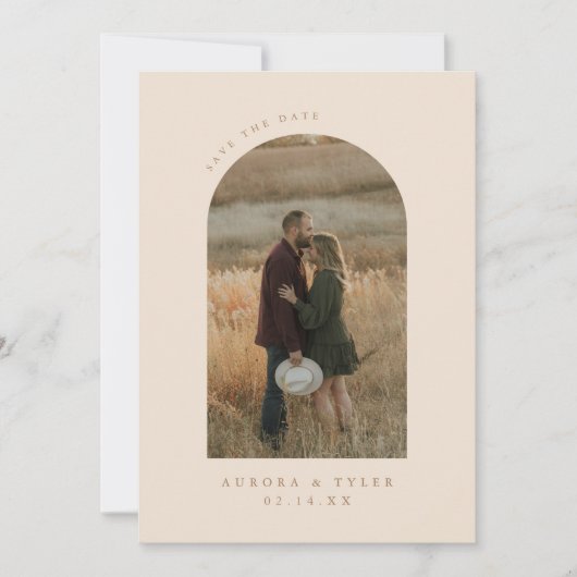 Save The Date Mariage Moderne Boho avec Arche en Photo (Devant)