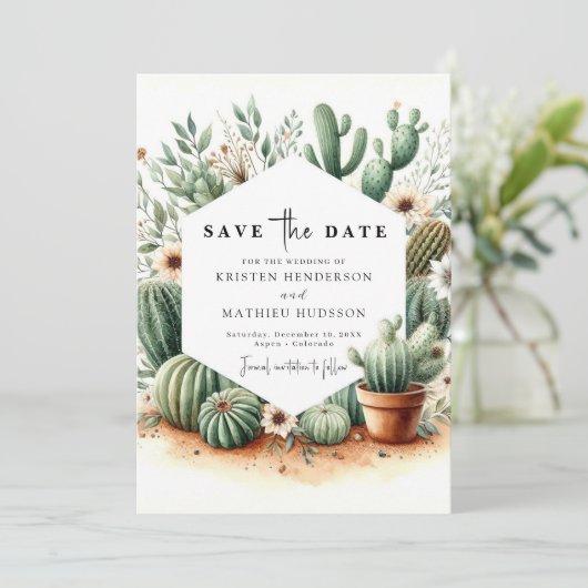 Save The Date Mariage moderne Boho Cactus (Debout devant)