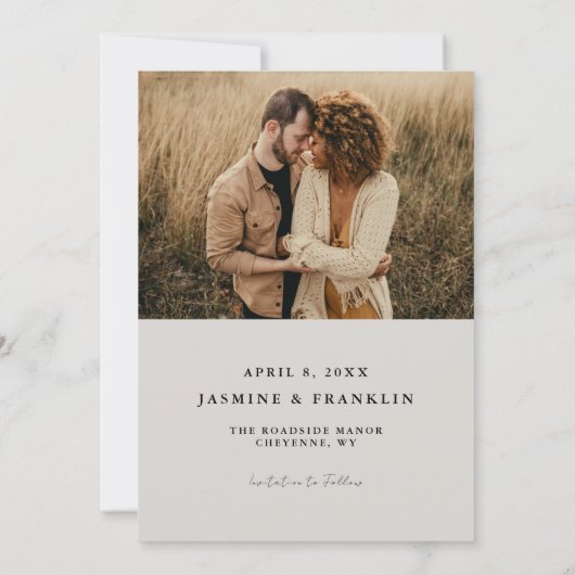 Save The Date Mariage moderne Boho Frame Neutral Photo (Dos)