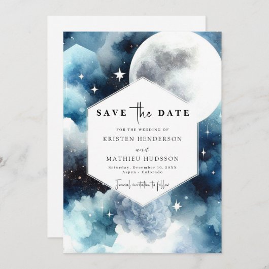 Save The Date Mariage moderne Boho Moonlit (Devant / Derrière)