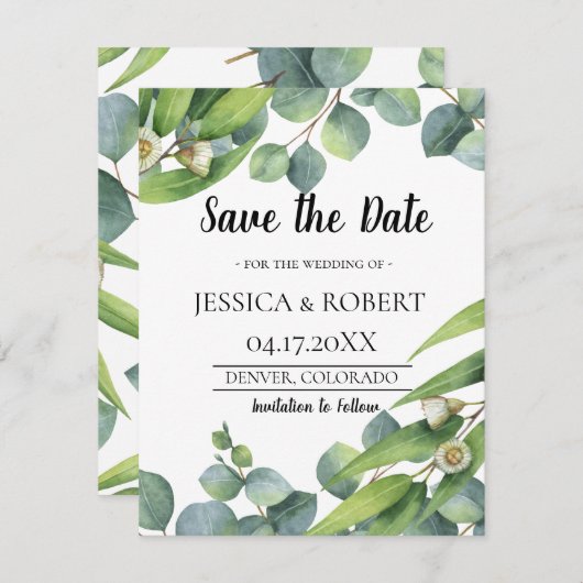 Save The Date Mariage moderne chic Eucalyptus Enregistrer la dat (Devant / Derrière)