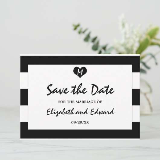 Save The Date Mariage moderne chic noir et blanc Enregistrer la  (Debout devant)