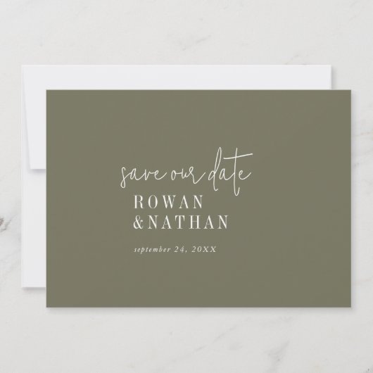 Save The Date Mariage moderne chic Olive Green (Devant)