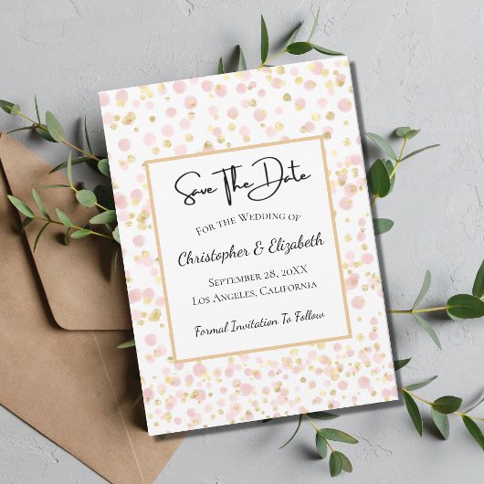 Save The Date Mariage Moderne Chic Rose Doré