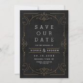 Save The Date Mariage moderne classique élégant noir et or (Devant)