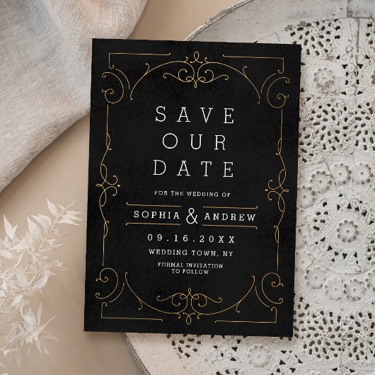 Save The Date Mariage moderne classique élégant noir et or