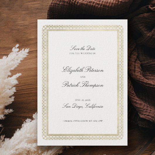 Save The Date Mariage Moderne Classique Formel Ivoire Lys Doré