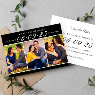 Save The Date Mariage Moderne Collage Photo Trois Noir