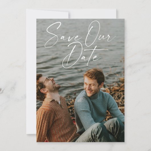 Save The Date Mariage Moderne Couple Minimaliste Photo Script (Devant)