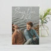 Save The Date Mariage Moderne Couple Minimaliste Photo Script (Debout devant)