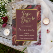Save The Date Mariage Moderne de Marbre de Bourgogne Chic en Or