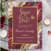 Save The Date Mariage Moderne de Marbre de Bourgogne Chic Or