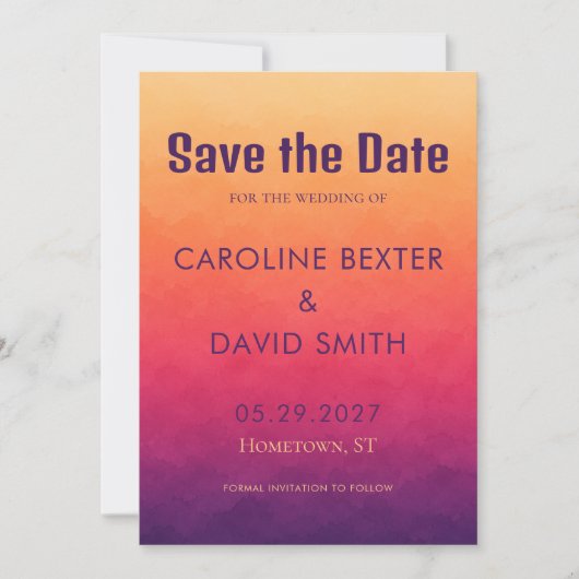 Save The Date Mariage Moderne de Plage Côtière avec Ombre de Cou (Devant)