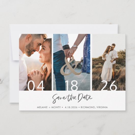 Save The Date Mariage moderne de trois photos Sauvez la date (Devant)