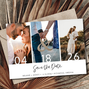 Save The Date Mariage moderne de trois photos Sauvez la date
