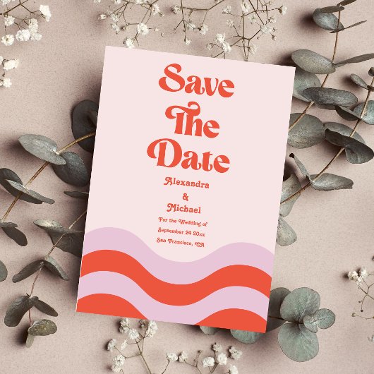 Save The Date Mariage Moderne De Typographie Rose Et Orange Sa