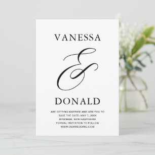 Save The Date Mariage Moderne de Vanessa Noir et Blanc