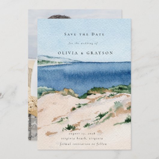 Save The Date Mariage Moderne d'Été sur la Plage Océane Enregist (Devant / Derrière)